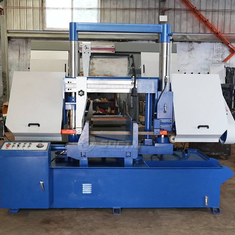 Horizontal Metal Band Saw Machine GZ4250 Cutting 500mm Workpieces at a 45 Degree Angle