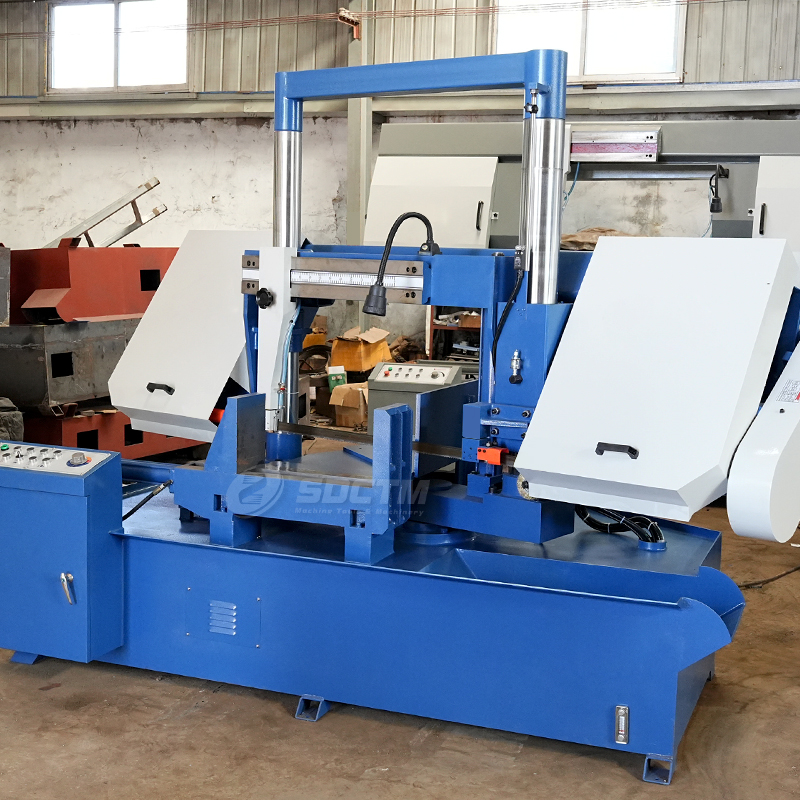 Horizontal Metal Band Saw Machine GZ4250 Cutting 500mm Workpieces at a 45 Degree Angle